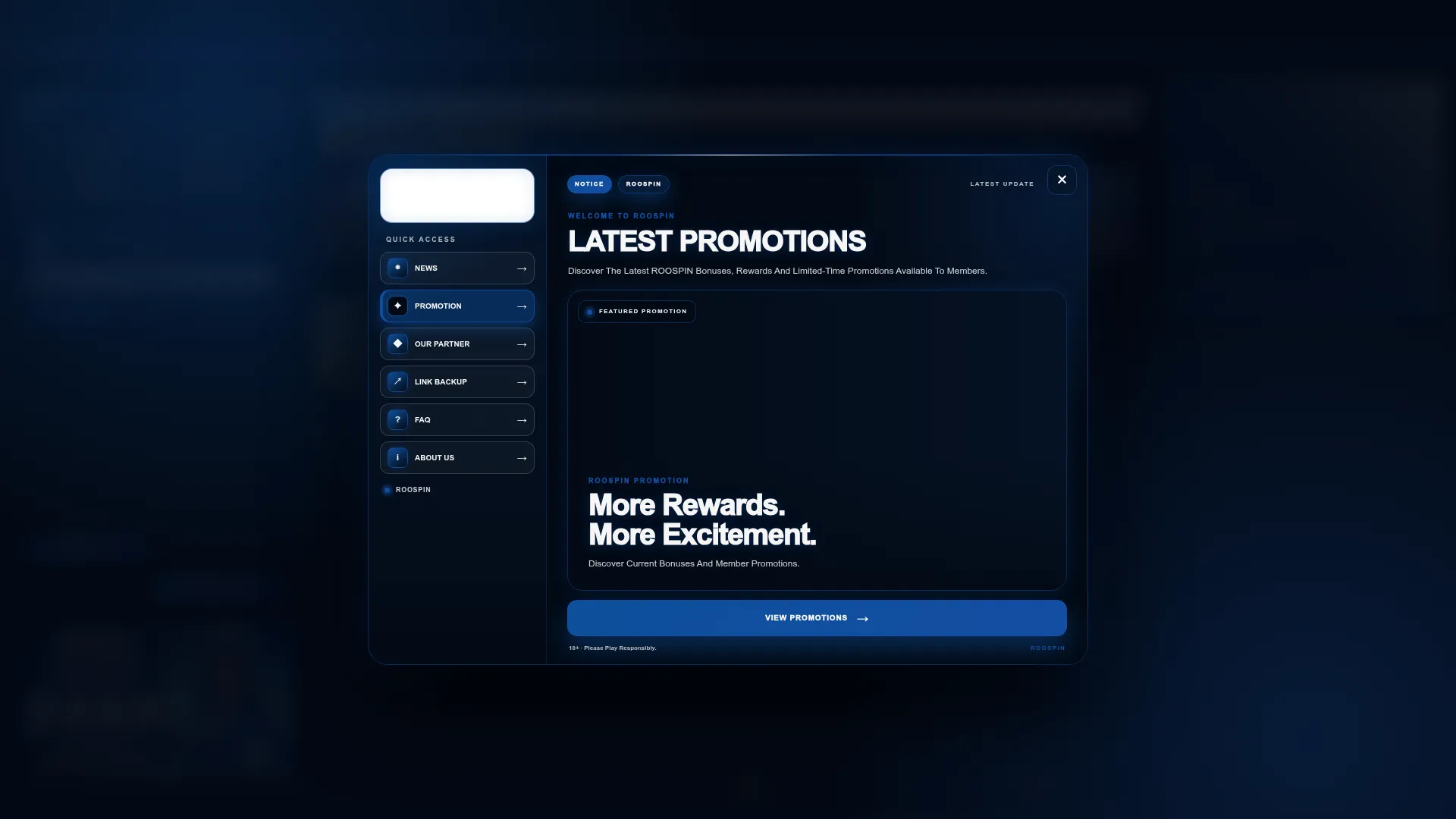 Roospins Casino desktop interface